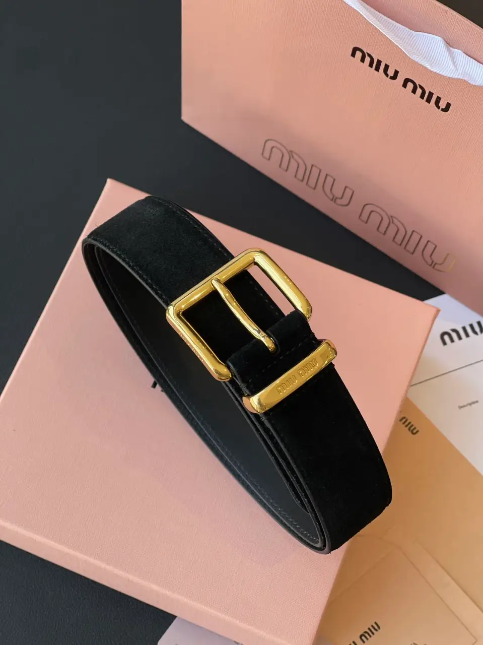 미우미우 3.5cm 스웨이드 가죽 벨트