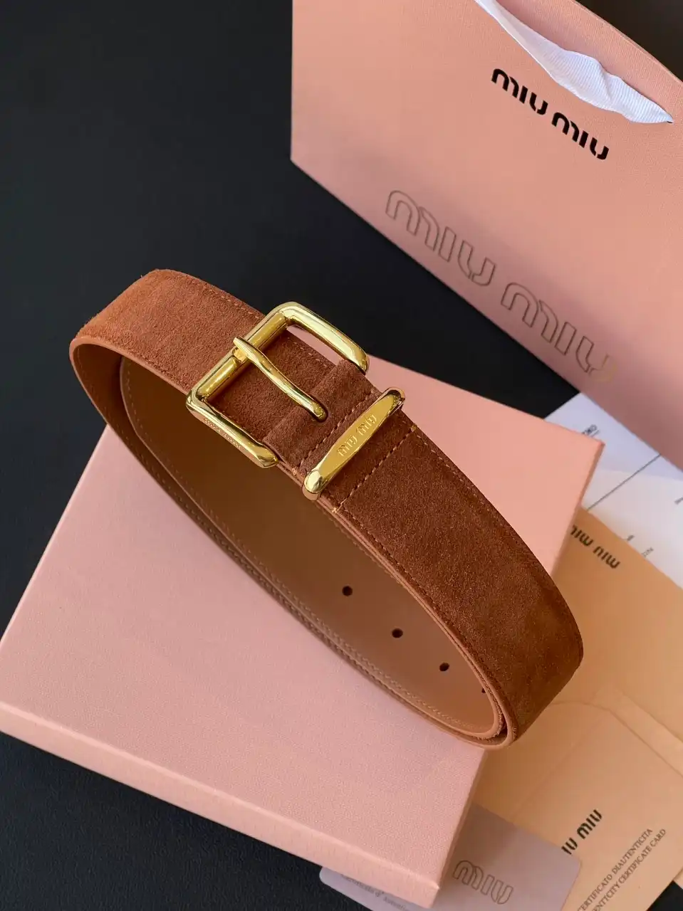 MIU MIU 미우미우 3.5cm 스웨이드 가죽 벨트 이미지 3