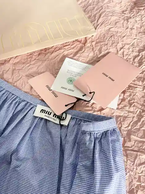 MIU MIU 미우미우 깅엄 체크 스커트 화이트 라이트 블루 이미지 2