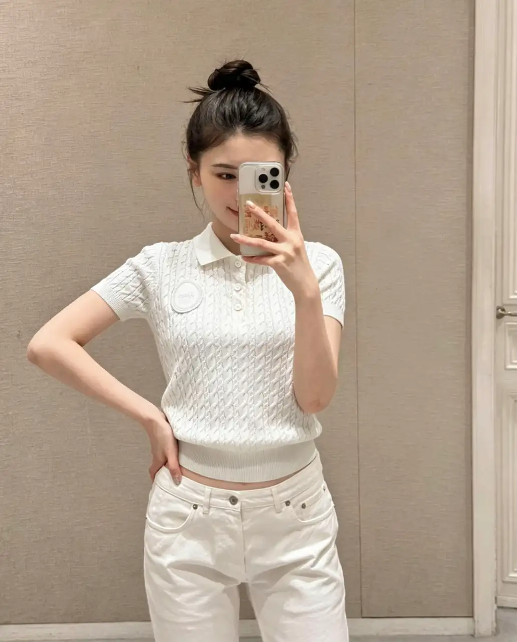 디올 울 블렌드 반팔 폴로 니트