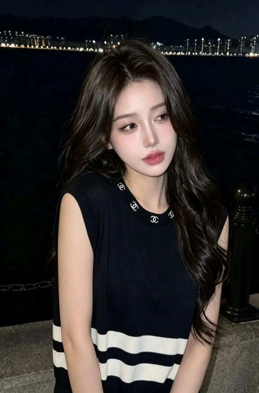샤넬 26SS 배색 스트라이프 칼라 CC 니트 나시 탑 (블랙)