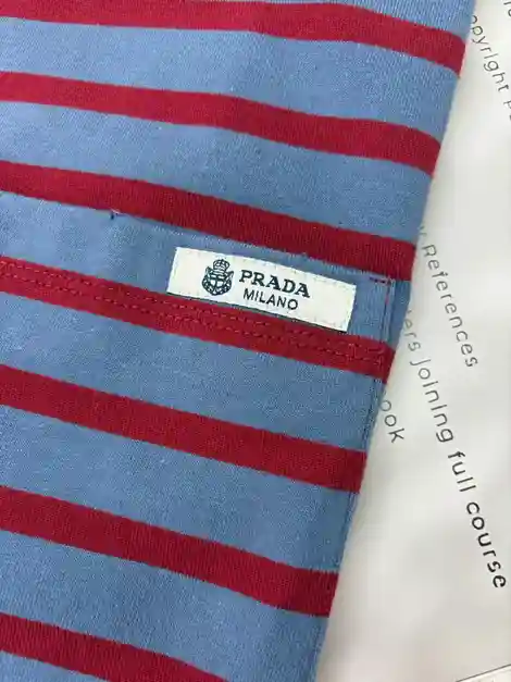 PRADA 프라다 오버사이즈 스트라이프 저지 티셔츠 에어 포스 블루 아마란스 이미지 3