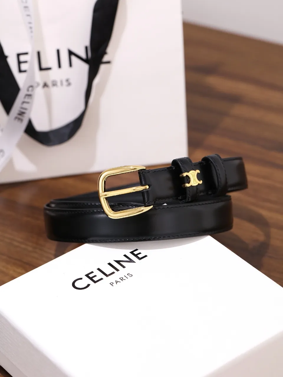 CELINE 셀린느 비비엔느 벨트 토뤼옹 레더 블랙 이미지 1