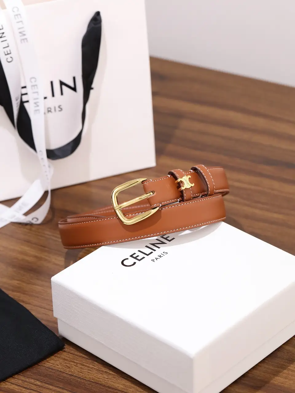 CELINE 셀린느 비비엔느 벨트 토뤼옹 레더 블랙 이미지 3
