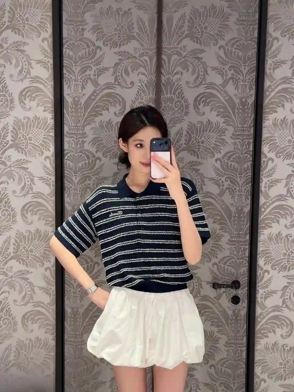 몽클레어 코튼 혼방 부클레 크레이프 폴로 셔츠